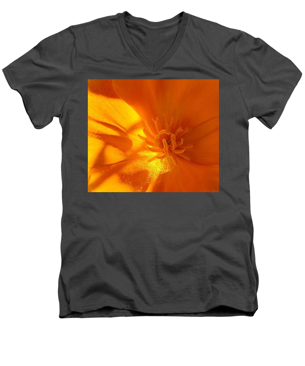 Flowers Men's V-Neck T-Shirt featuring the photograph California Poppy by Liz Vernand