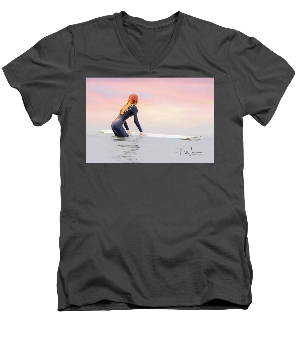 California Men's V-Neck T-Shirt featuring the photograph California Surfer Girl I by Norma Warden