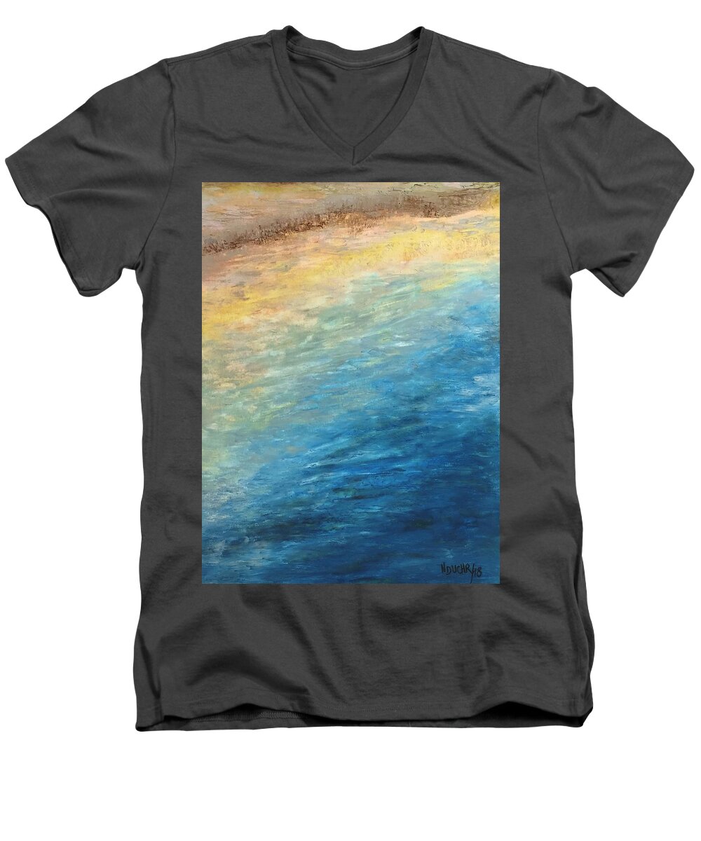 Blue Men's V-Neck T-Shirt featuring the painting Calipso by Norma Duch