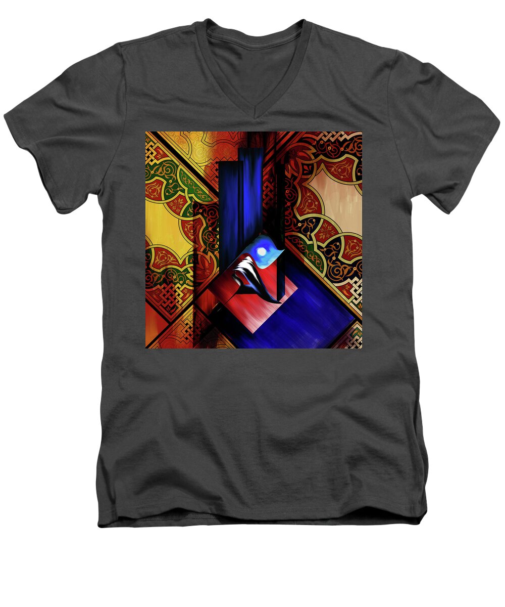 Abstract Men's V-Neck T-Shirt featuring the painting Calligraphy 102 1 1 by Mawra Tahreem