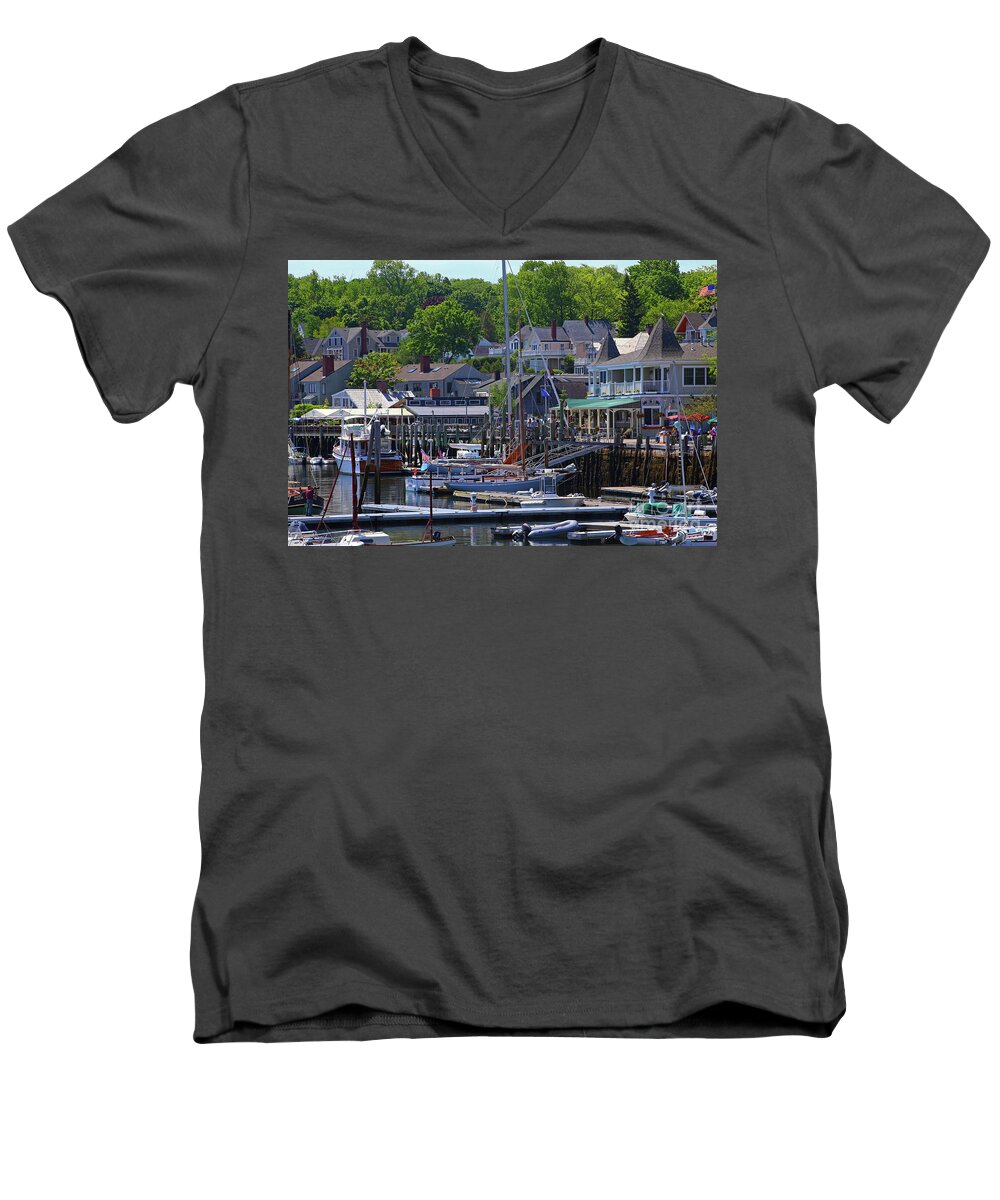 Camden Men's V-Neck T-Shirt featuring the photograph Camden Village Maine by Marty Fancy