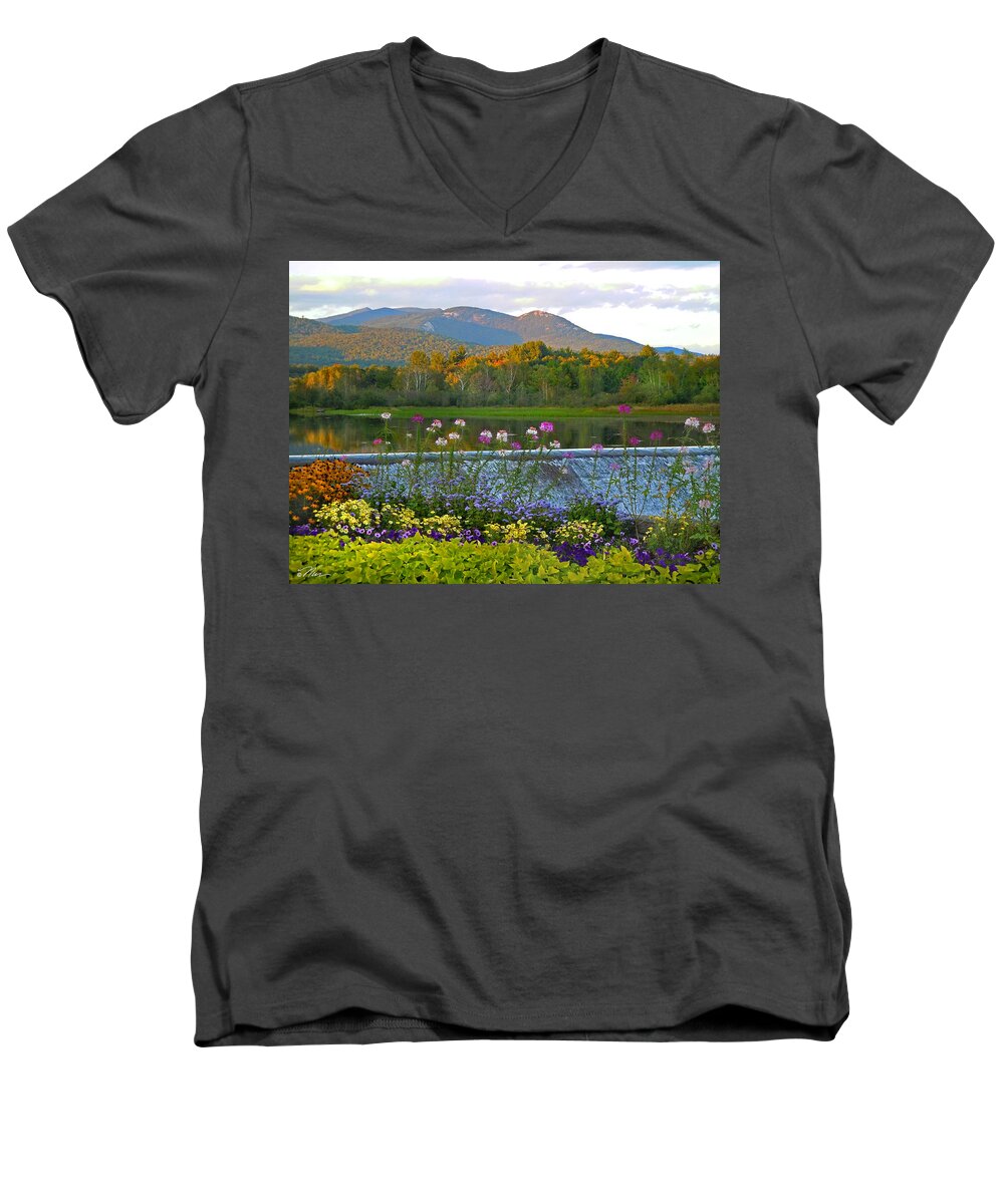 White Mountains Men's V-Neck T-Shirt featuring the photograph Campton Pond Campton New Hampshire by Nancy Griswold