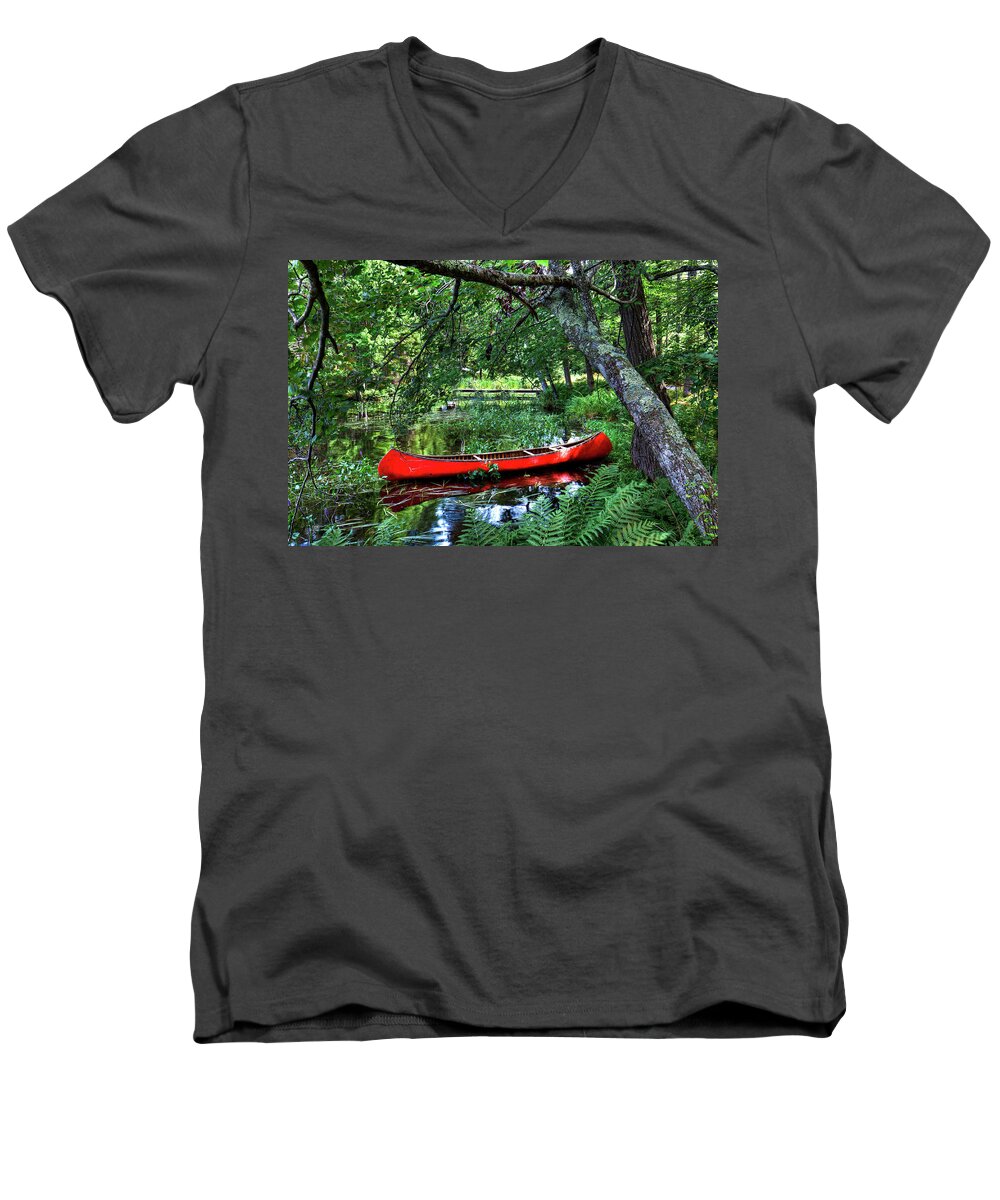 Canoe Under The Canopy Men's V-Neck T-Shirt featuring the photograph Canoe Under the Canopy by David Patterson