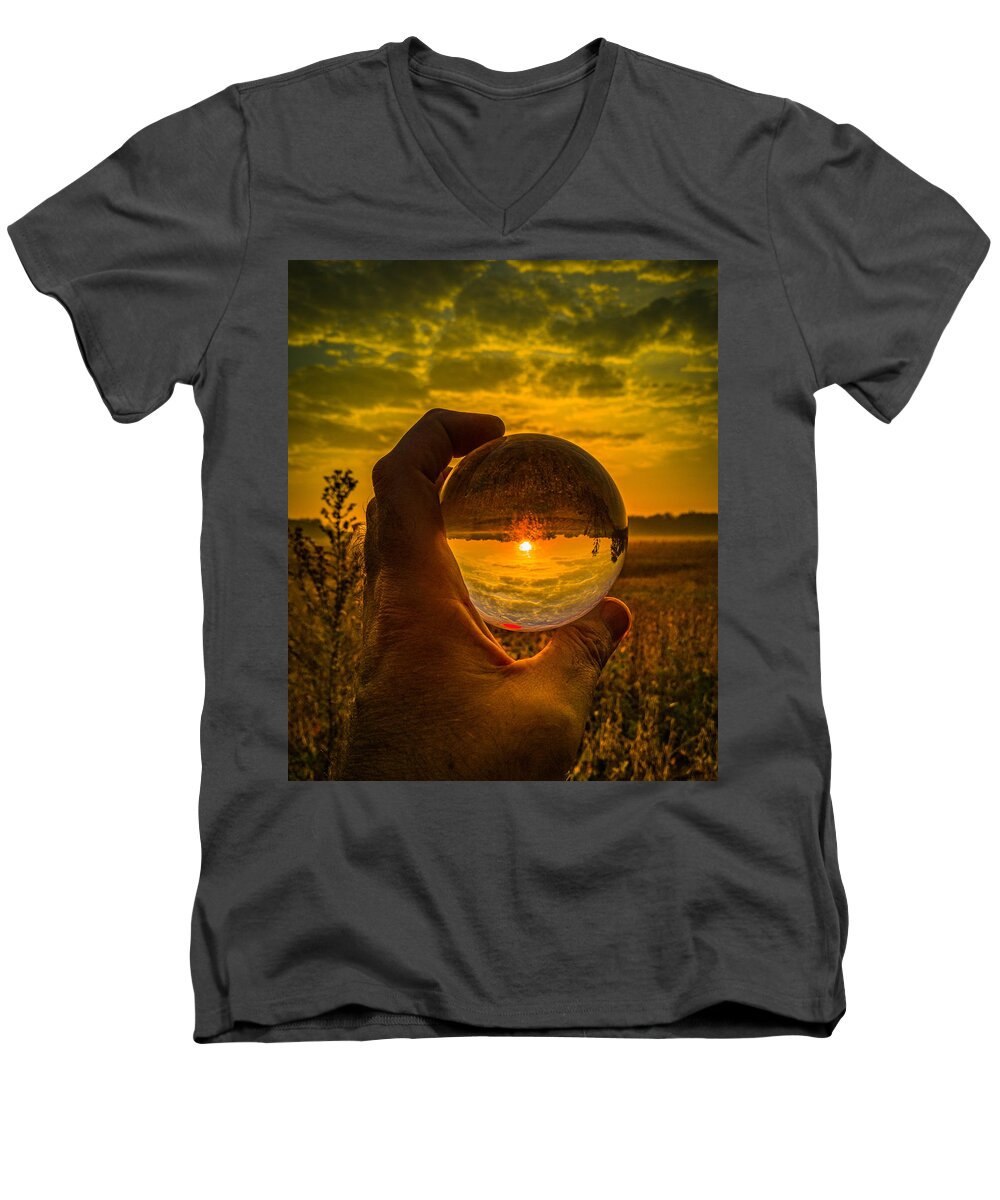  Men's V-Neck T-Shirt featuring the photograph Capturing Autumn's Sunrise by Danny Mongosa
