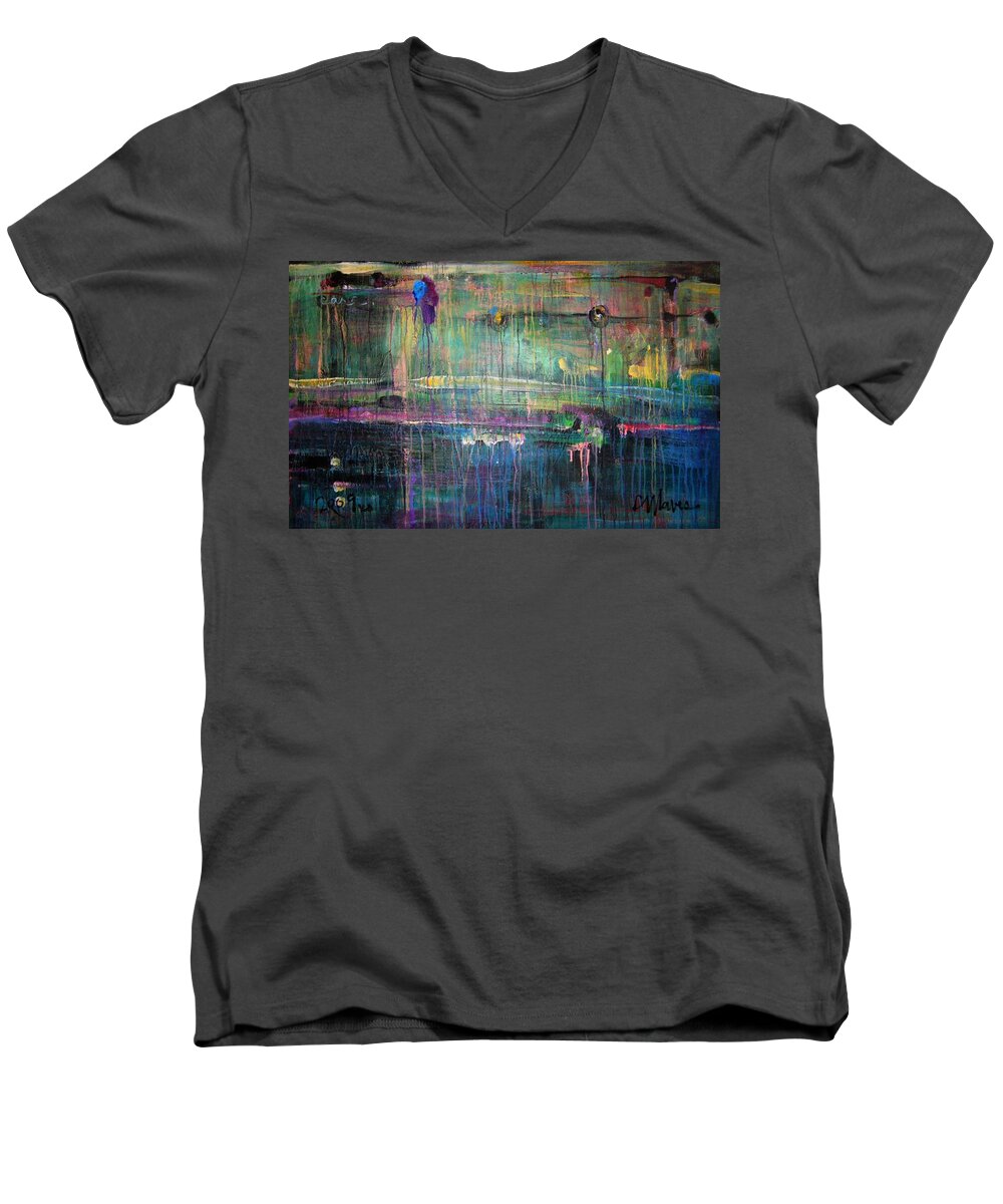 Abstract Men's V-Neck T-Shirt featuring the painting Care by Laurie Maves ART