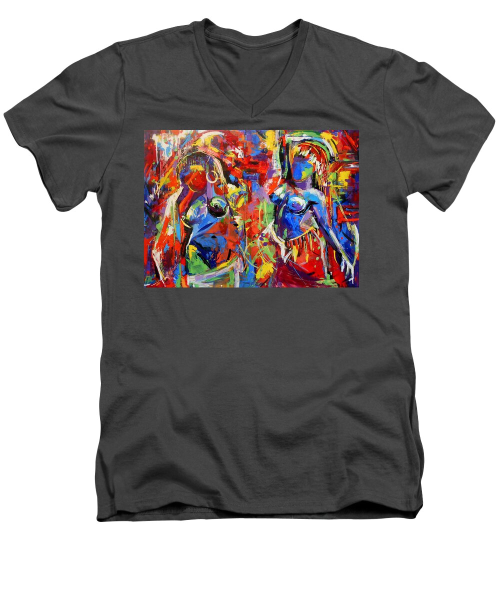 Carnival Men's V-Neck T-Shirt featuring the painting Carnival- LARGE WORK by Angie Wright