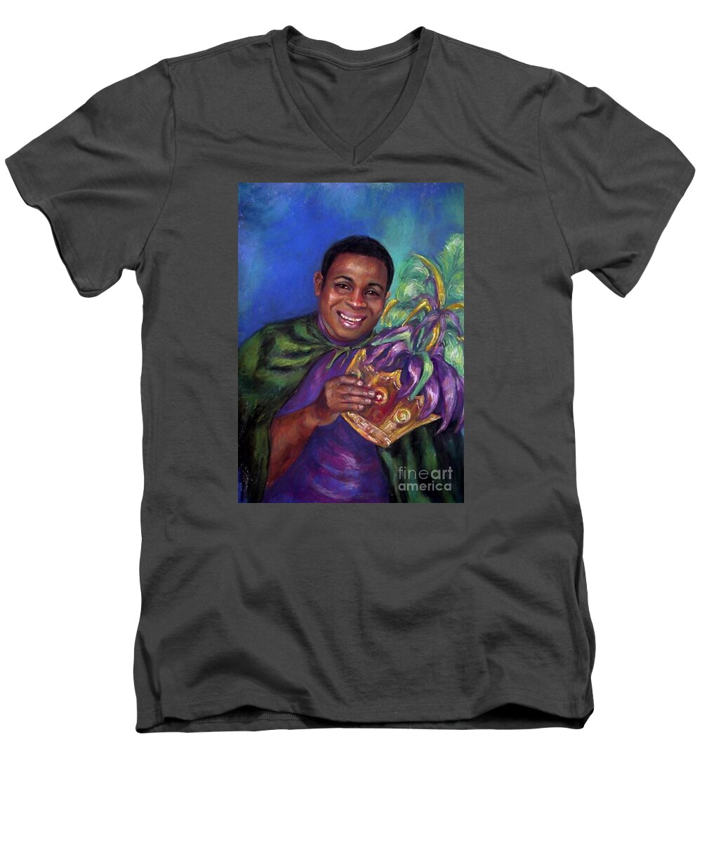 Pasel. Mardi Gras Men's V-Neck T-Shirt featuring the painting Carnival Time by Beverly Boulet