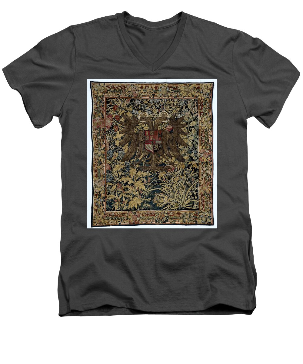 Carpet With The Arms Of Emperor Charles V Men's V-Neck T-Shirt featuring the tapestry - textile Textile tapestry Carpet with the arms of Emperor Charles V Willem de Pannemaker ca 1540 ca 1555 by Vintage Collectables