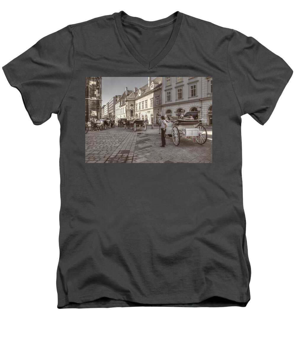 Austria Men's V-Neck T-Shirt featuring the photograph Carriages back to Stephanplatz by Roberto Pagani