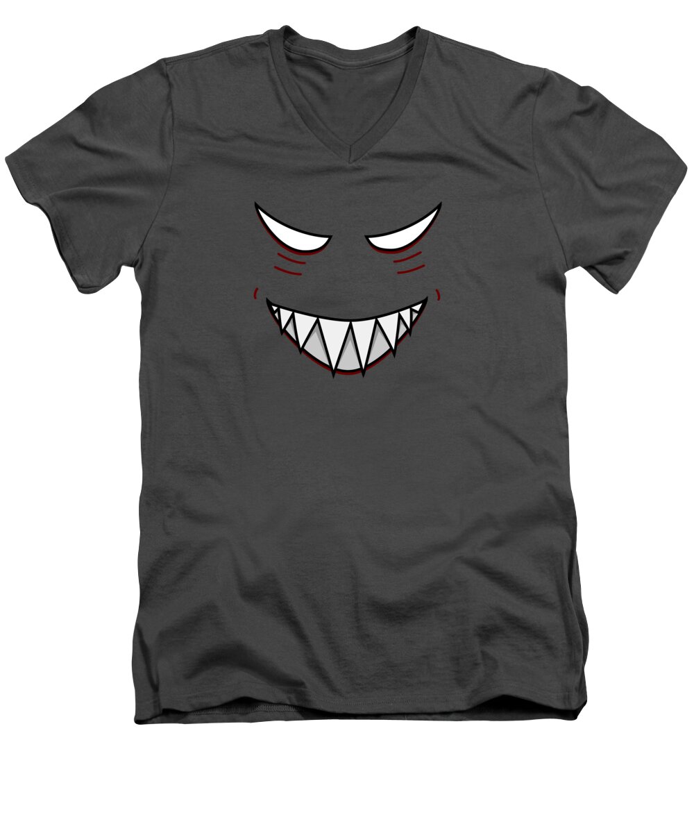 Evil Grin Men's V-Neck T-Shirt featuring the digital art Cartoon Grinning Face With Evil Eyes by Boriana Giormova