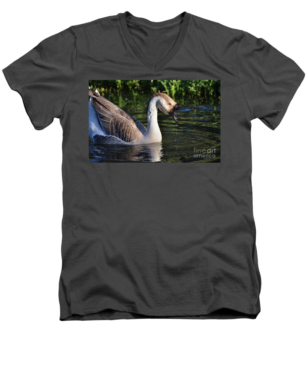 Swan Men's V-Neck T-Shirt featuring the photograph Cascading Elegance by Debby Pueschel