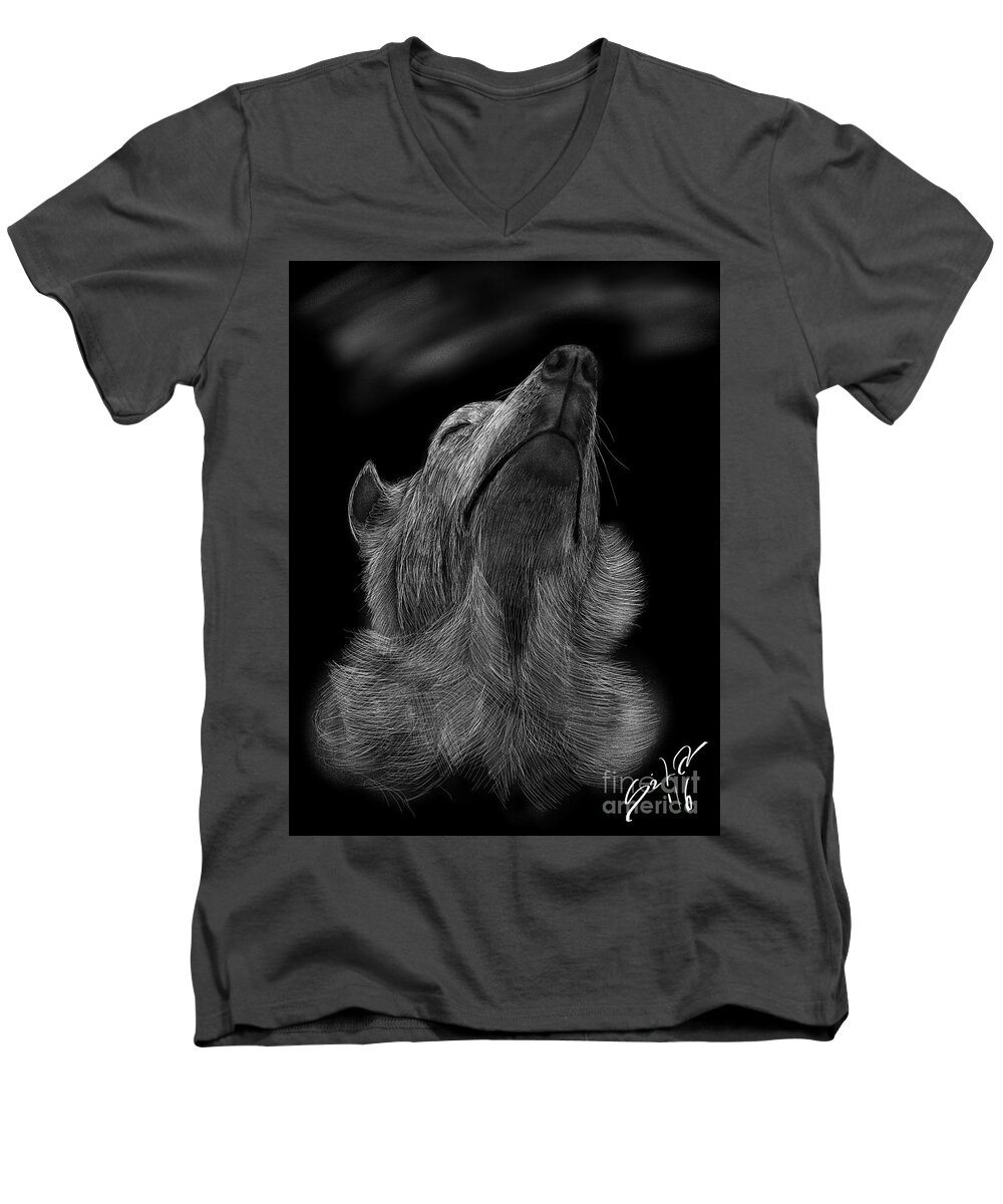 Drawing Men's V-Neck T-Shirt featuring the digital art Casper Sniffing Air by Lidija Ivanek - SiLa