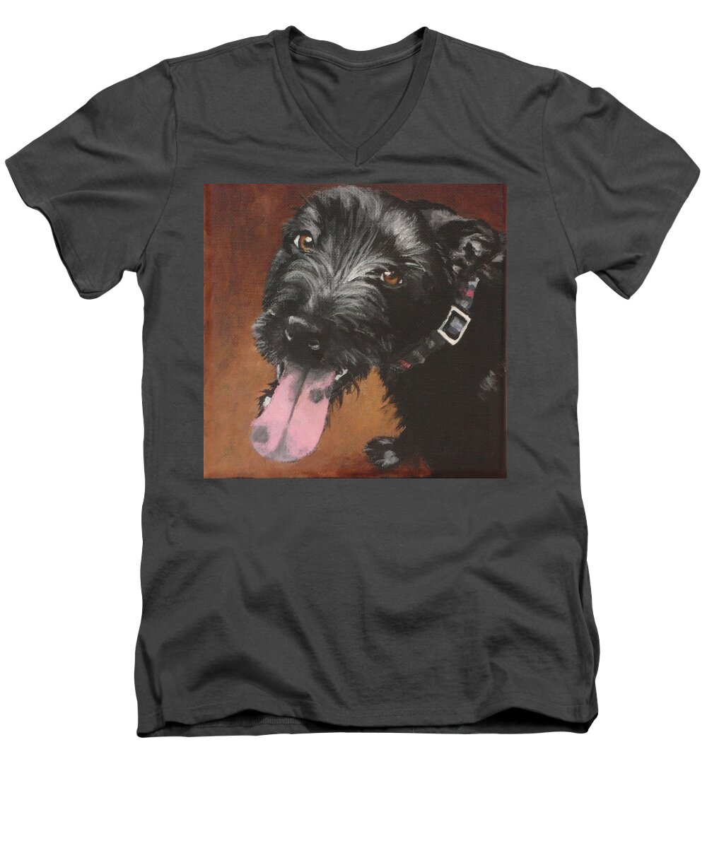 Black Dog Men's V-Neck T-Shirt featuring the painting Cassidy by Carol Russell