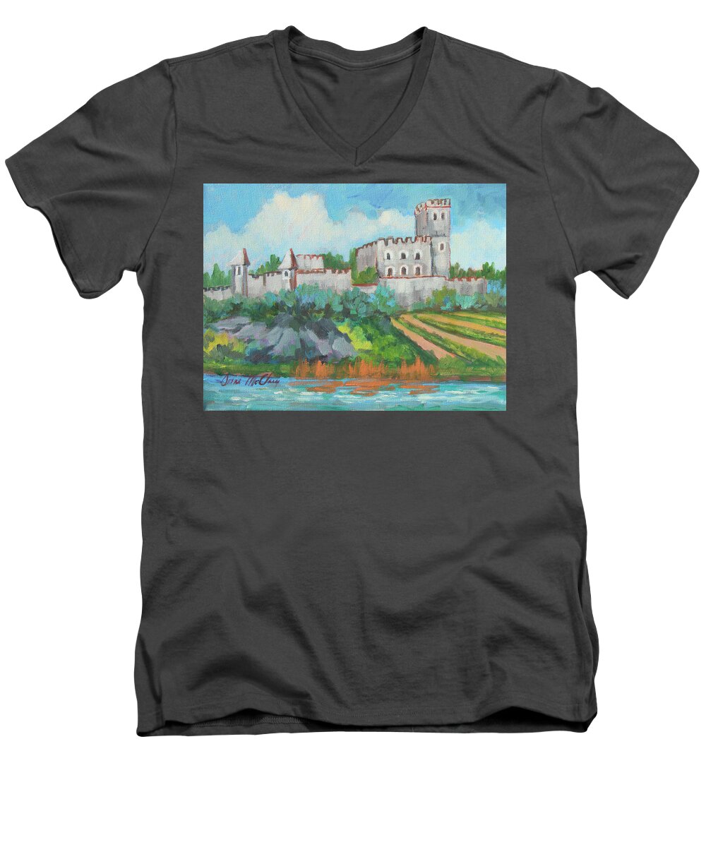 Castle Men's V-Neck T-Shirt featuring the painting Castle on the Upper Rhine River by Diane McClary