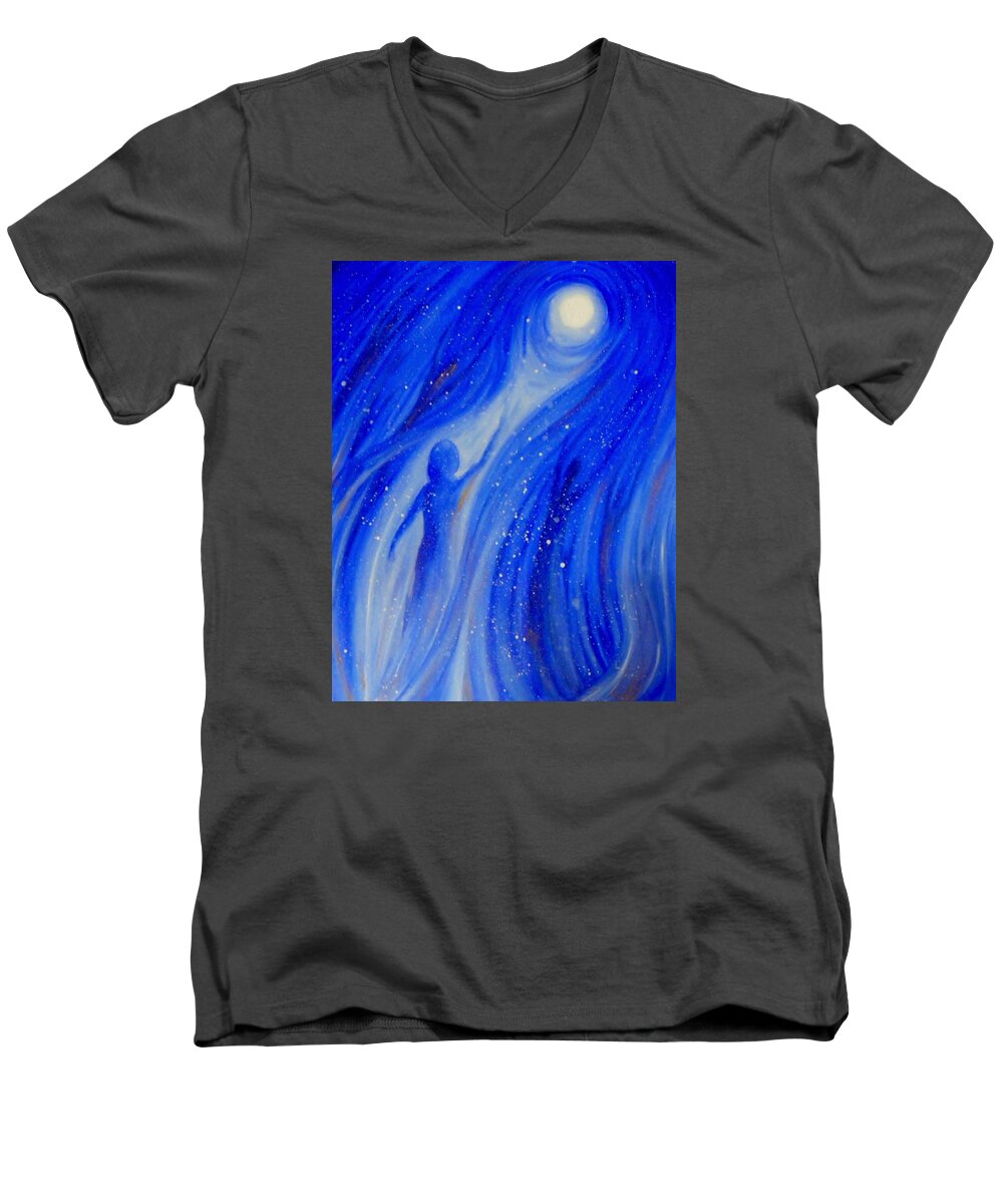 Moon Men's V-Neck T-Shirt featuring the painting Catch The Moon by Ida Eriksen