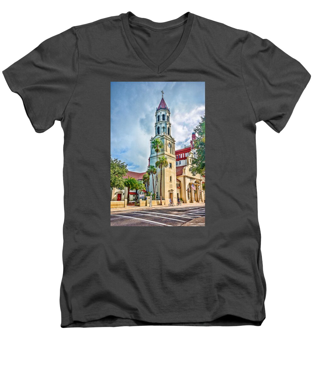 Saint Augustine Men's V-Neck T-Shirt featuring the photograph Cathedral Basilica by Anthony Baatz