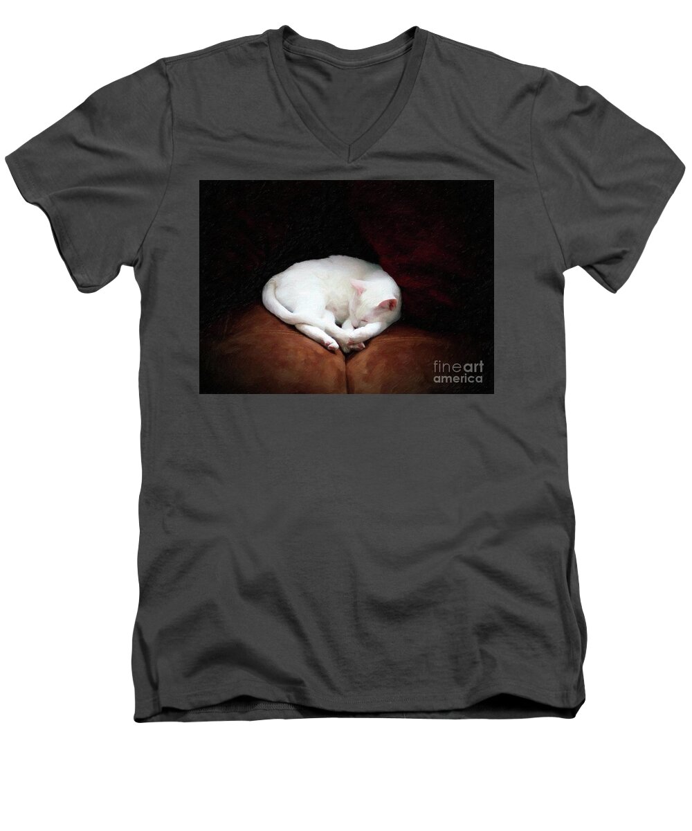 John+kolenberg Men's V-Neck T-Shirt featuring the photograph Catnap by John Kolenberg