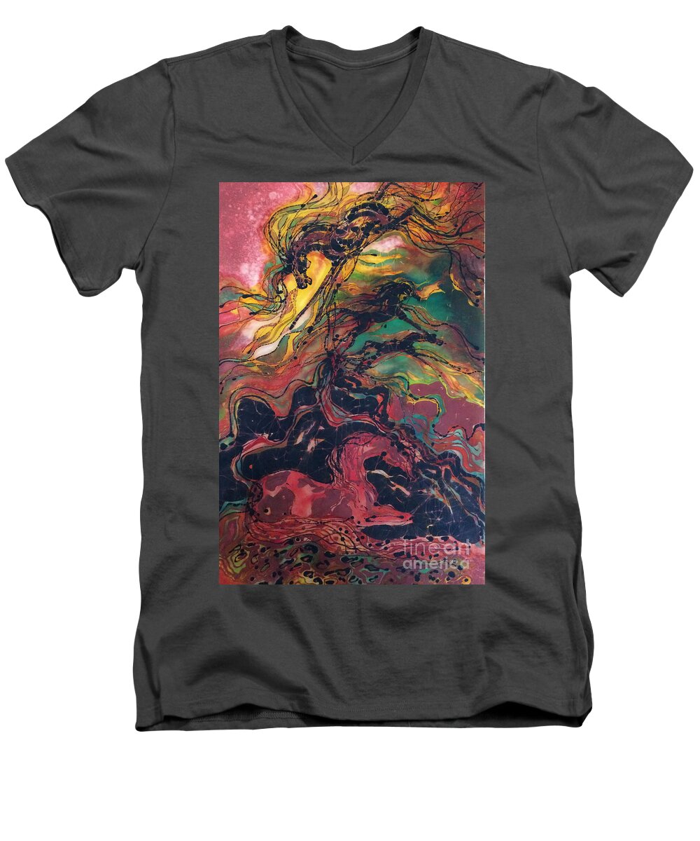 Equine Men's V-Neck T-Shirt featuring the tapestry - textile Caught in the Thunderstorm by Carol Law Conklin