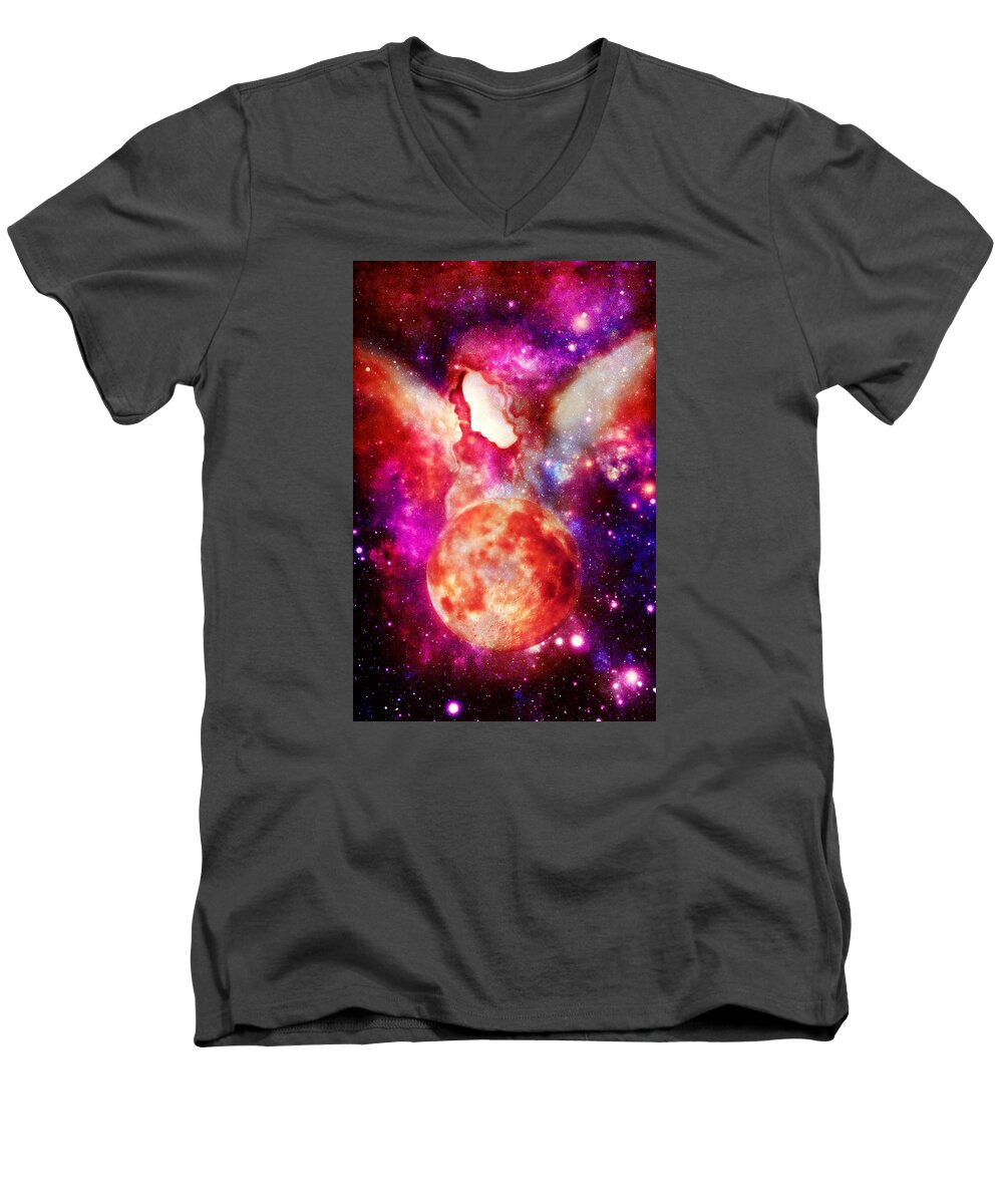 Angel Men's V-Neck T-Shirt featuring the painting Celestial Beings of Light by Alma Yamazaki