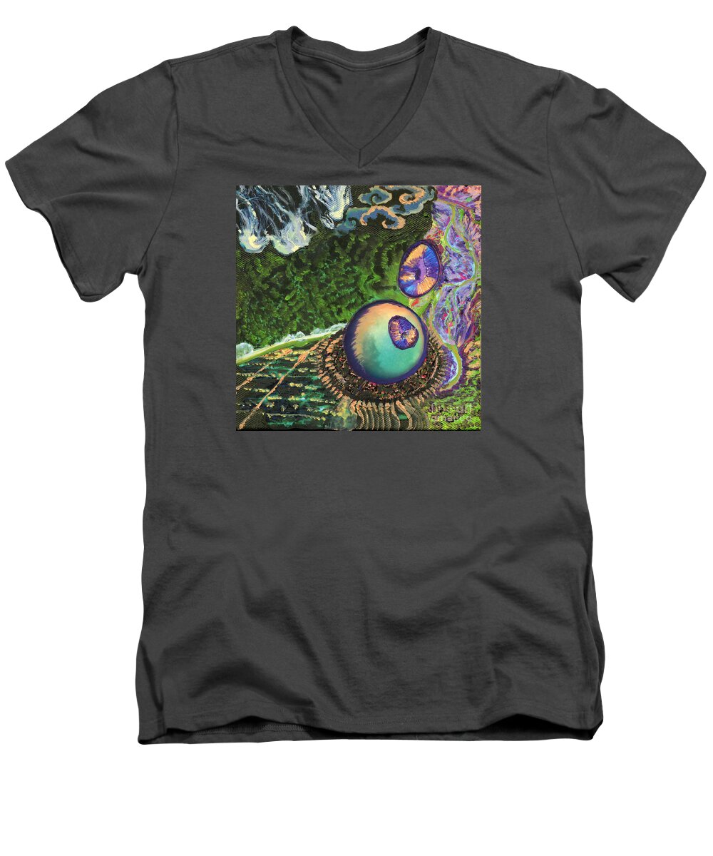 Human Men's V-Neck T-Shirt featuring the painting Cell Interior Microbiology Landscapes Series by Emily McLaughlin