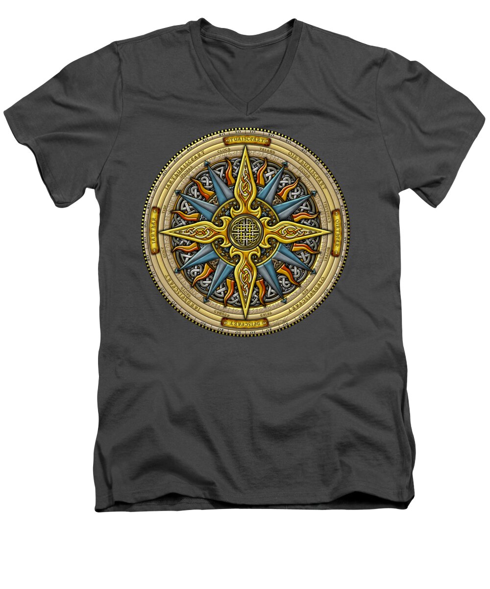 Artoffoxvox Men's V-Neck T-Shirt featuring the mixed media Celtic Compass by Kristen Fox