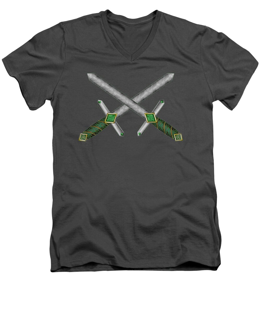 Artoffoxvox Men's V-Neck T-Shirt featuring the mixed media Celtic Daggers by Kristen Fox
