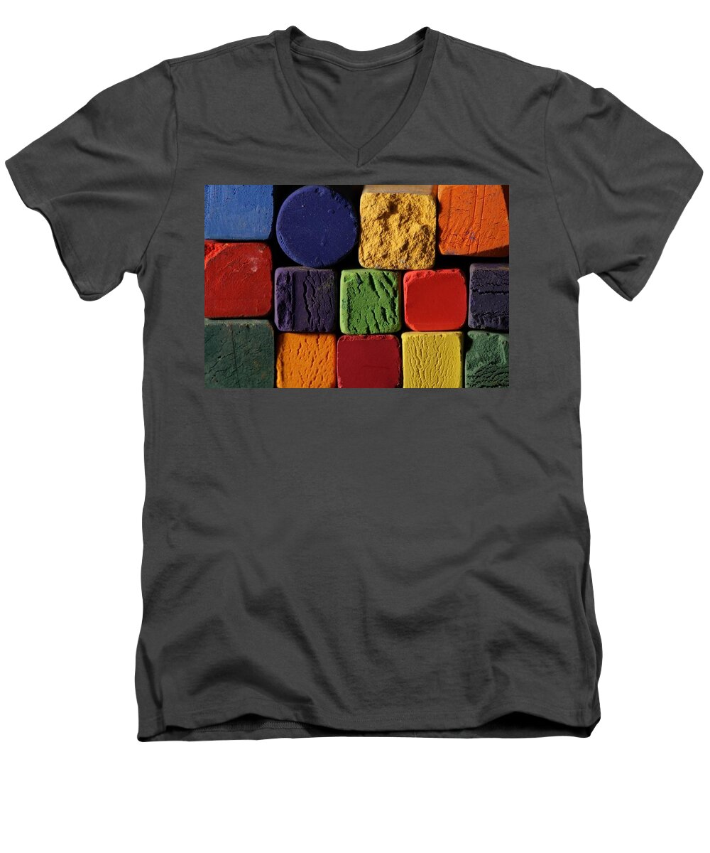 Chalks Color Colour Texture Square Men's V-Neck T-Shirt featuring the photograph Chalk Wall #2 by Ian Sanders
