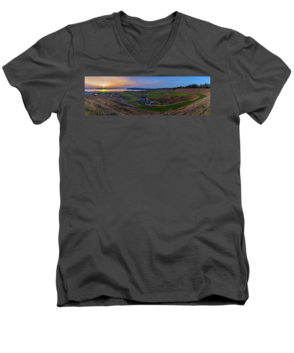 Sunset Men's V-Neck T-Shirt featuring the photograph Chambers Bay Sunset Review by Ken Stanback