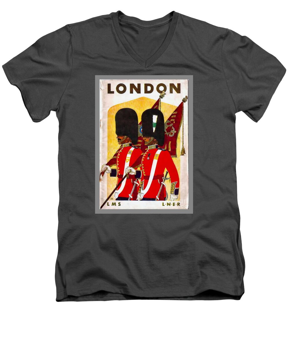 London Men's V-Neck T-Shirt featuring the painting Changing The Guard London - 1937 by Ian Gledhill