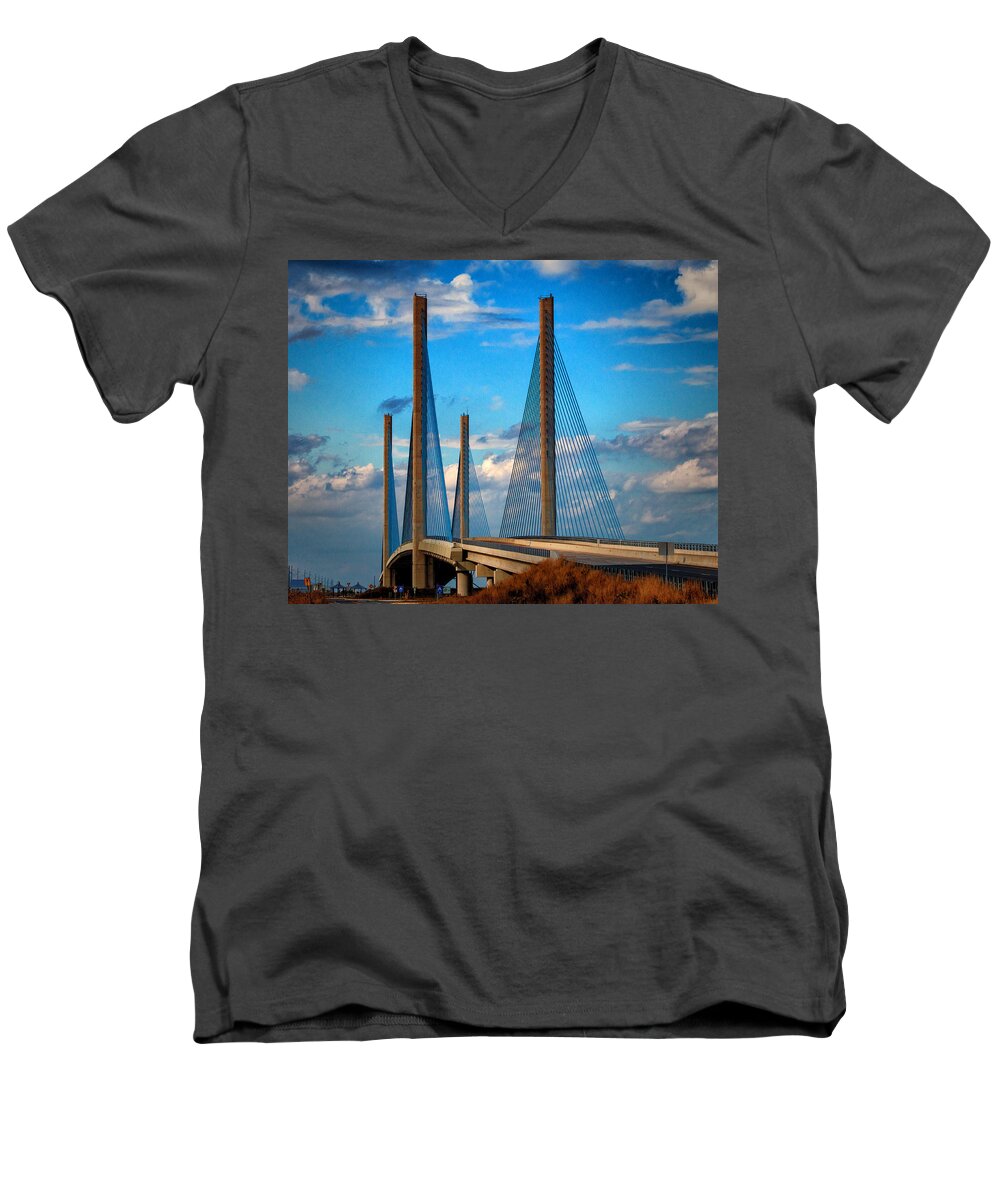 Indian River Bridge Men's V-Neck T-Shirt featuring the photograph Charles W Cullen Bridge South Approach by Bill Swartwout
