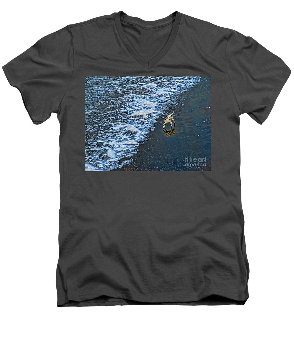 Beach Men's V-Neck T-Shirt featuring the photograph Chasing waves by Casper Cammeraat