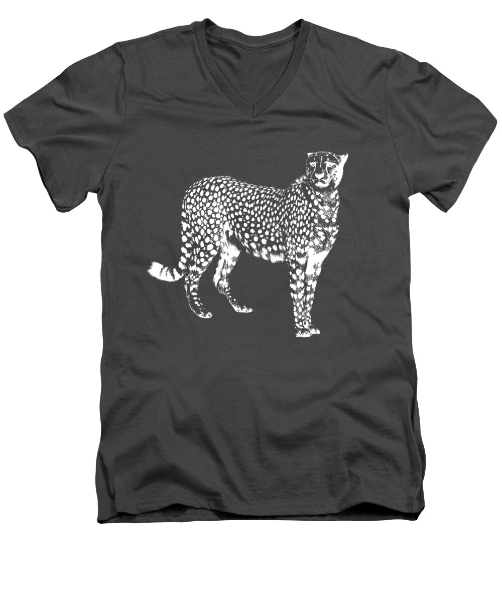 Cheetah Men's V-Neck T-Shirt featuring the photograph Cheetah Cut Out White by Greg Noblin