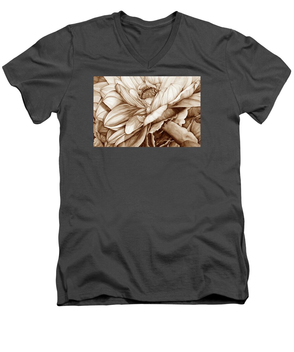 Neutral Dahlia Men's V-Neck T-Shirt featuring the digital art Chelsea's Bouquet 2 - Neutral by Lori Taylor
