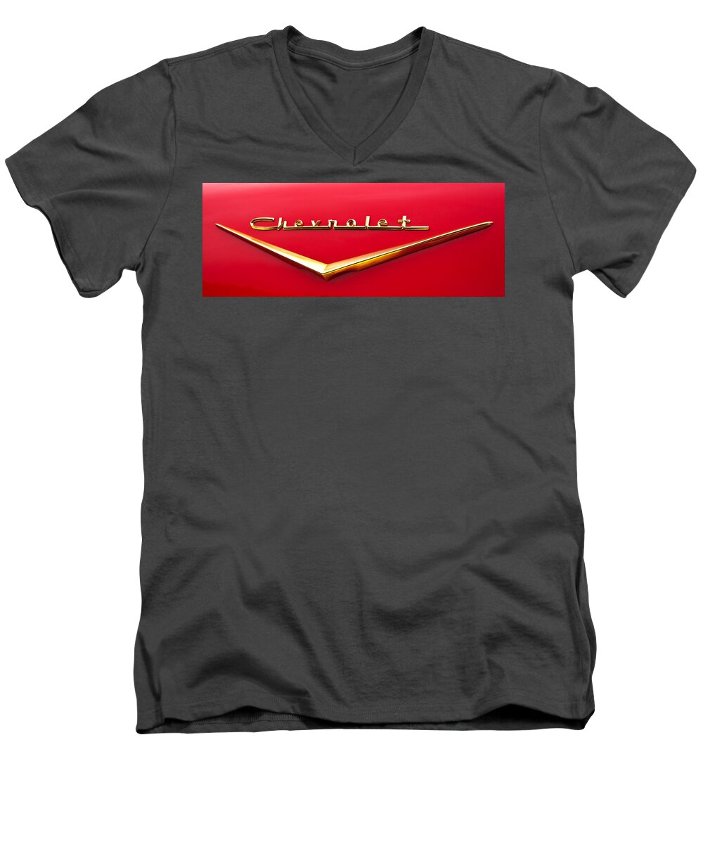 Chevy Men's V-Neck T-Shirt featuring the photograph Chevy Bel Air Gold by Glenn Gordon