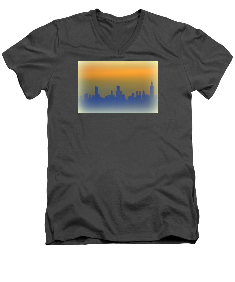 Skyline Men's V-Neck T-Shirt featuring the photograph Chicago Skyline by Kimberly Woyak