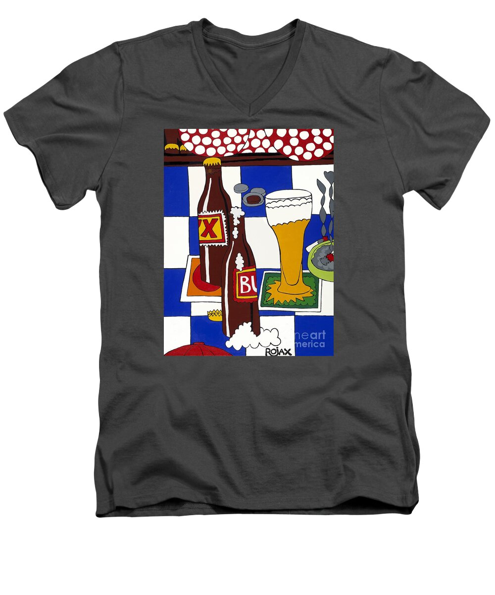 Beer Men's V-Neck T-Shirt featuring the painting Chichis y Cervesas by Rojax Art