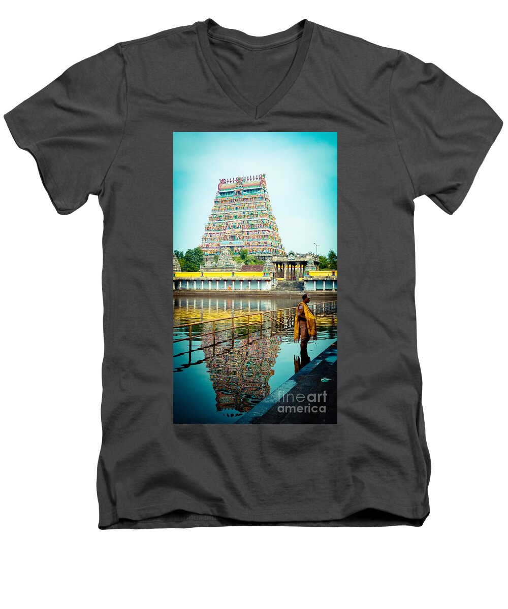Water Men's V-Neck T-Shirt featuring the photograph Chidambaram Temple Lord Shiva India by Raimond Klavins