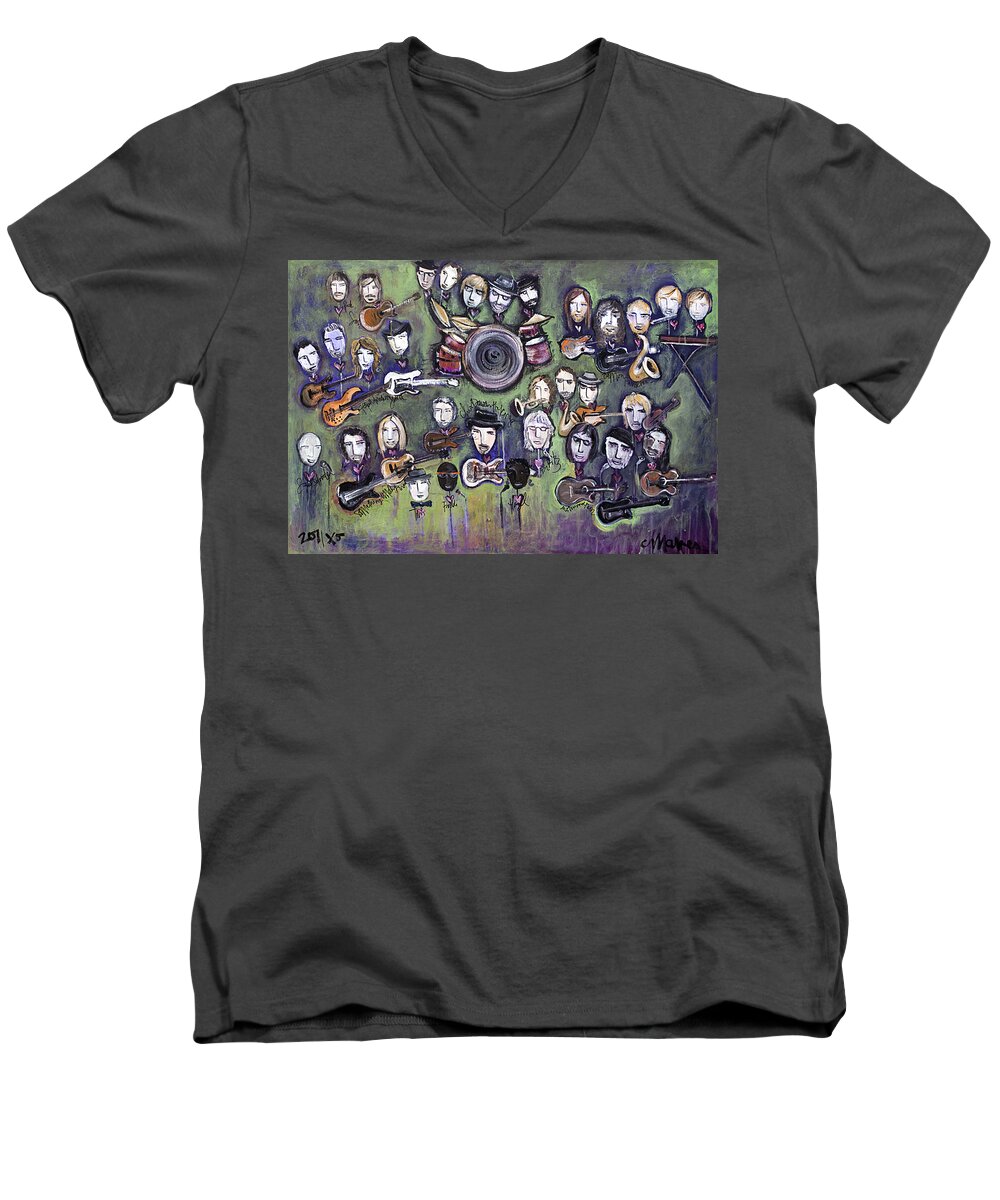 Chris Daniels Men's V-Neck T-Shirt featuring the painting Chris Daniels and Friends by Laurie Maves ART