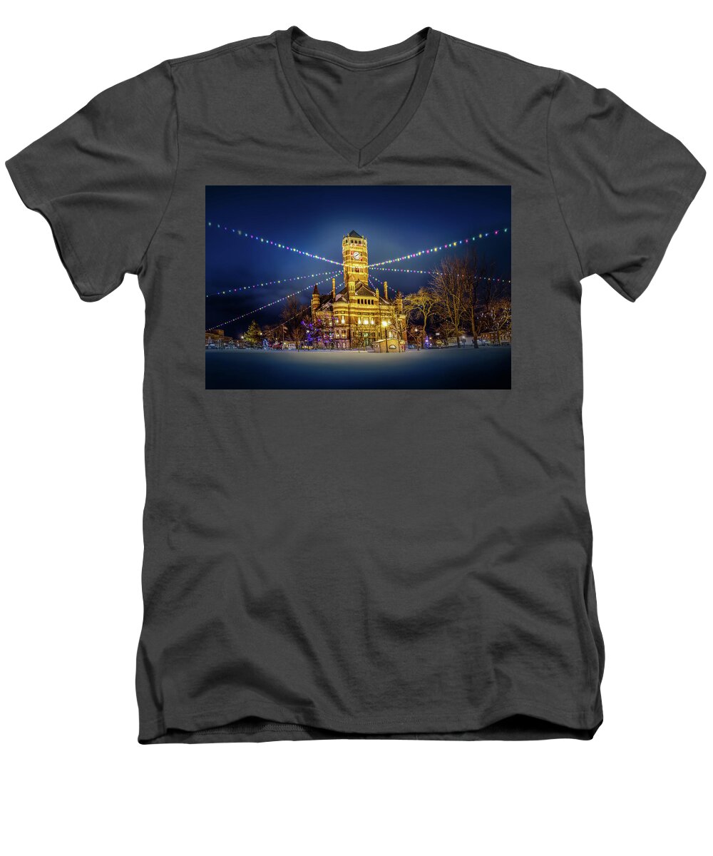 Christmas Men's V-Neck T-Shirt featuring the photograph Christmas On The Square 2 by Michael Arend