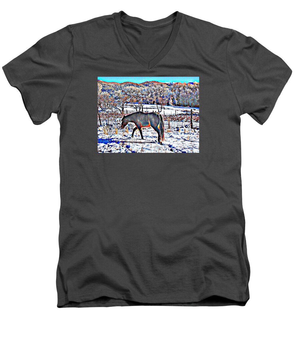 Horse Men's V-Neck T-Shirt featuring the photograph Christmas Roan El Valle II by Anastasia Savage Ealy
