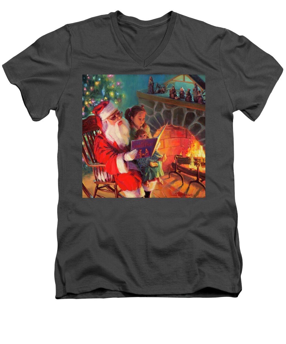 Christmas Men's V-Neck T-Shirt featuring the painting Christmas Story by Steve Henderson