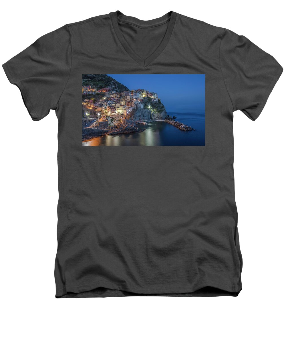 Cinque Terre Men's V-Neck T-Shirt featuring the photograph Cinque Terre - Manarola by John McGraw
