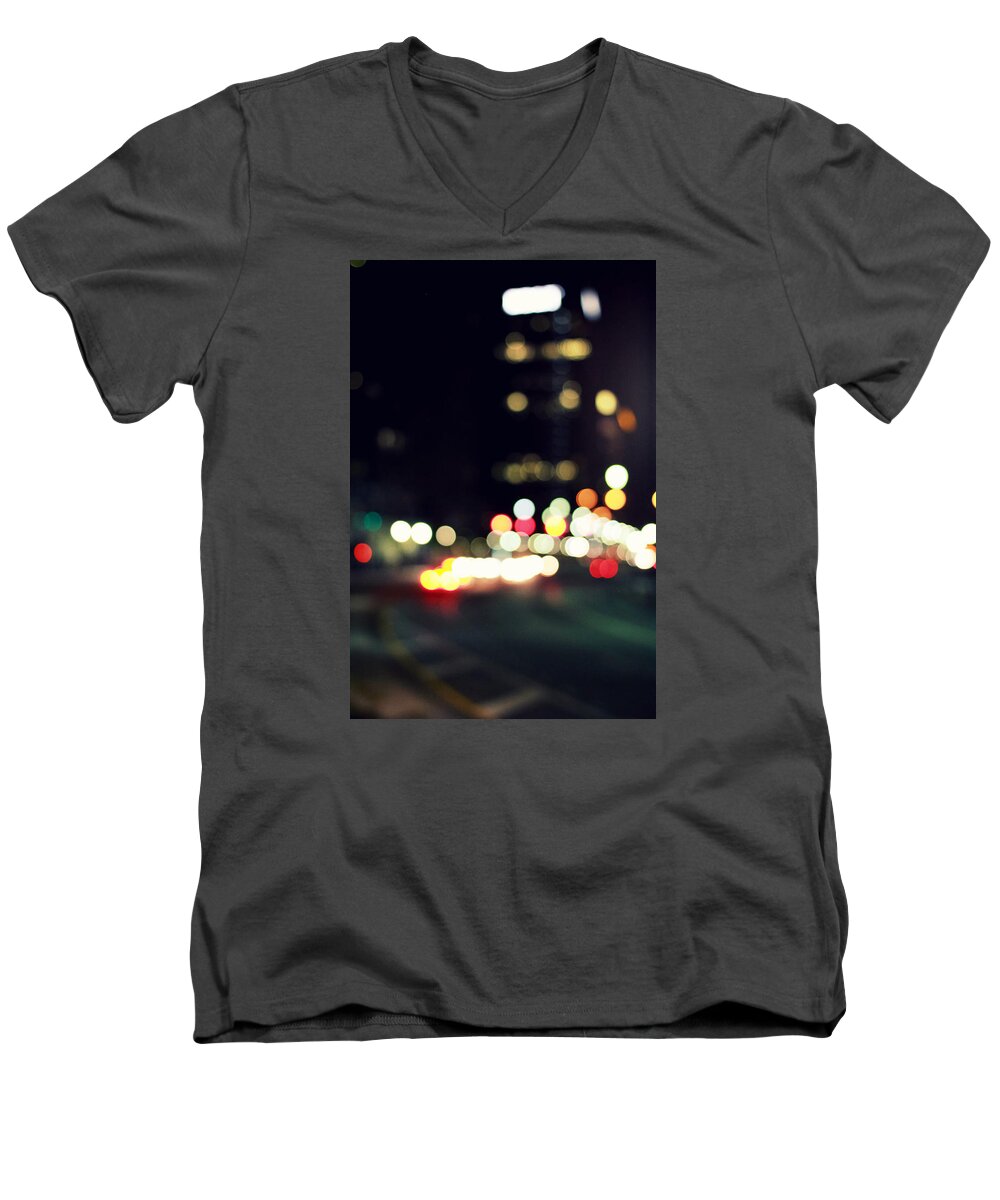 Lights Men's V-Neck T-Shirt featuring the photograph City Lights by Mike Dunn