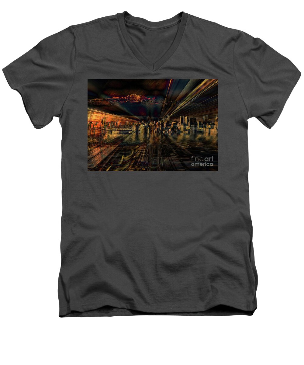 City Men's V-Neck T-Shirt featuring the photograph Cityscape by Elaine Hunter