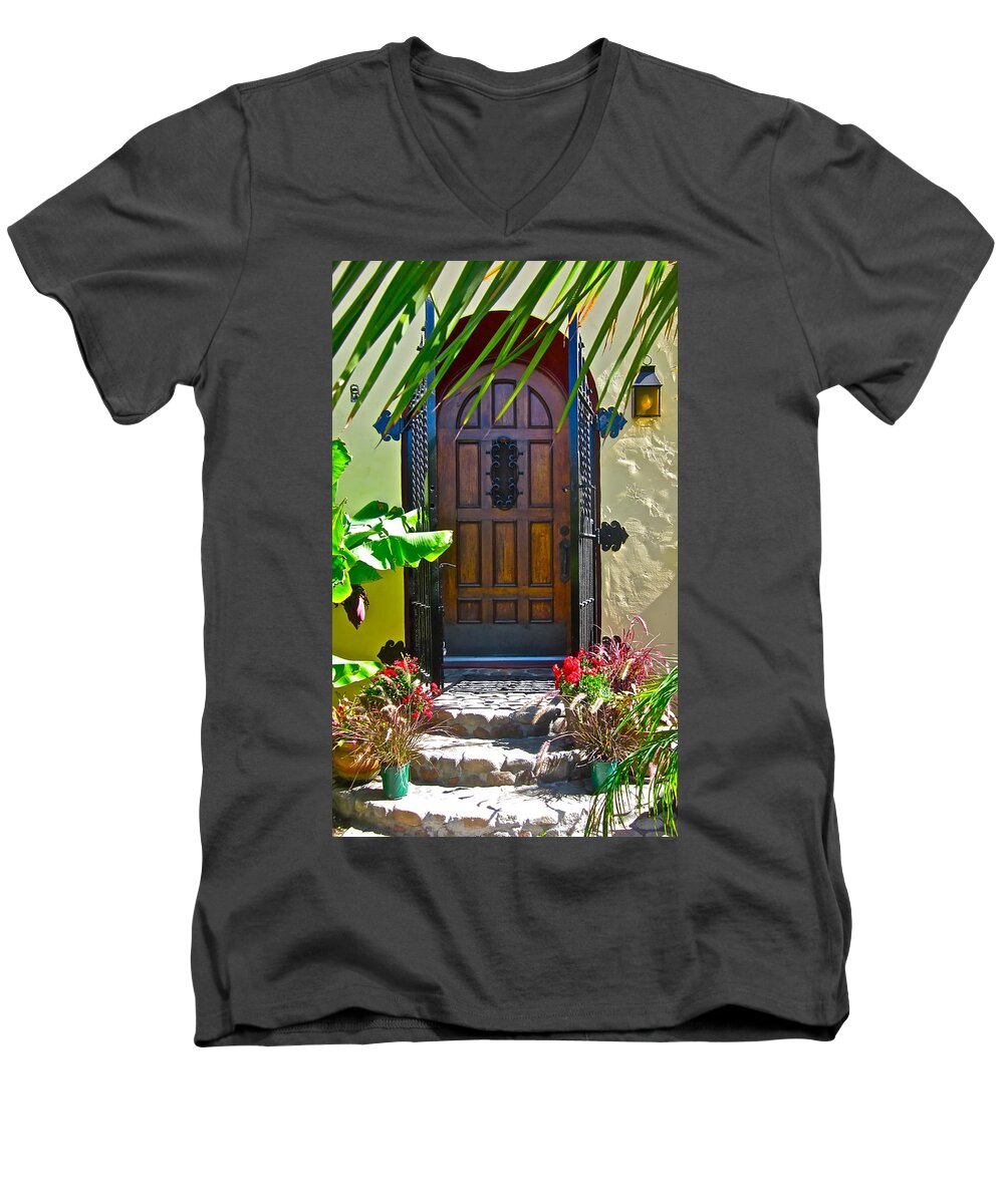 Photograph Of Door Men's V-Neck T-Shirt featuring the photograph Classic Belmont Shore by Gwyn Newcombe