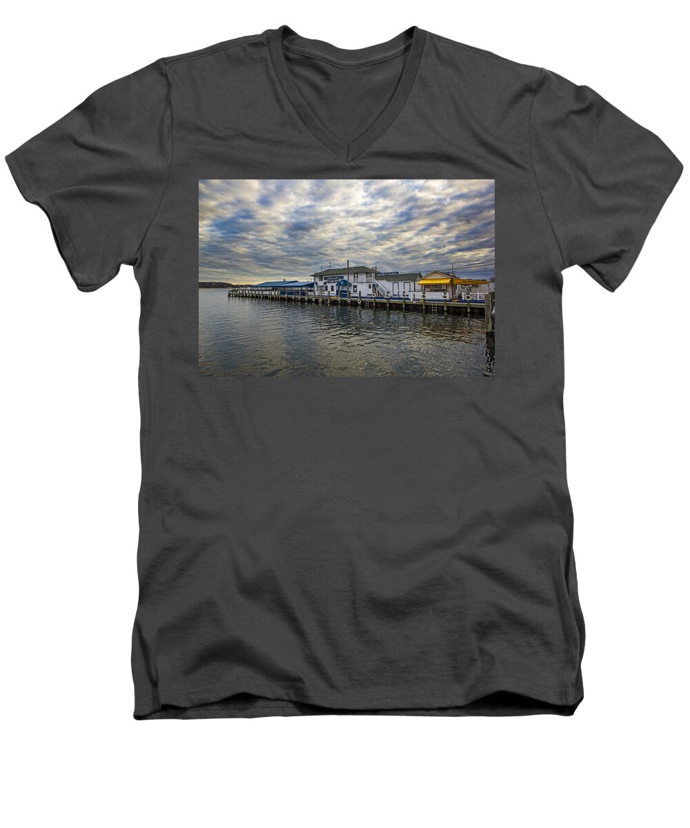 Claudio's Men's V-Neck T-Shirt featuring the photograph Claudio's Dock by Robert Seifert