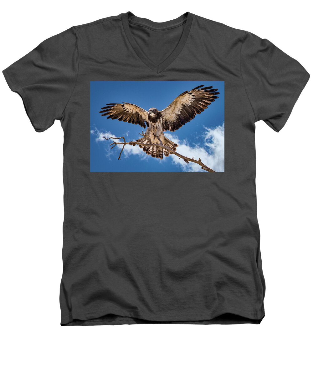 Bird Men's V-Neck T-Shirt featuring the photograph Cleared for Landing by Bruce Bonnett