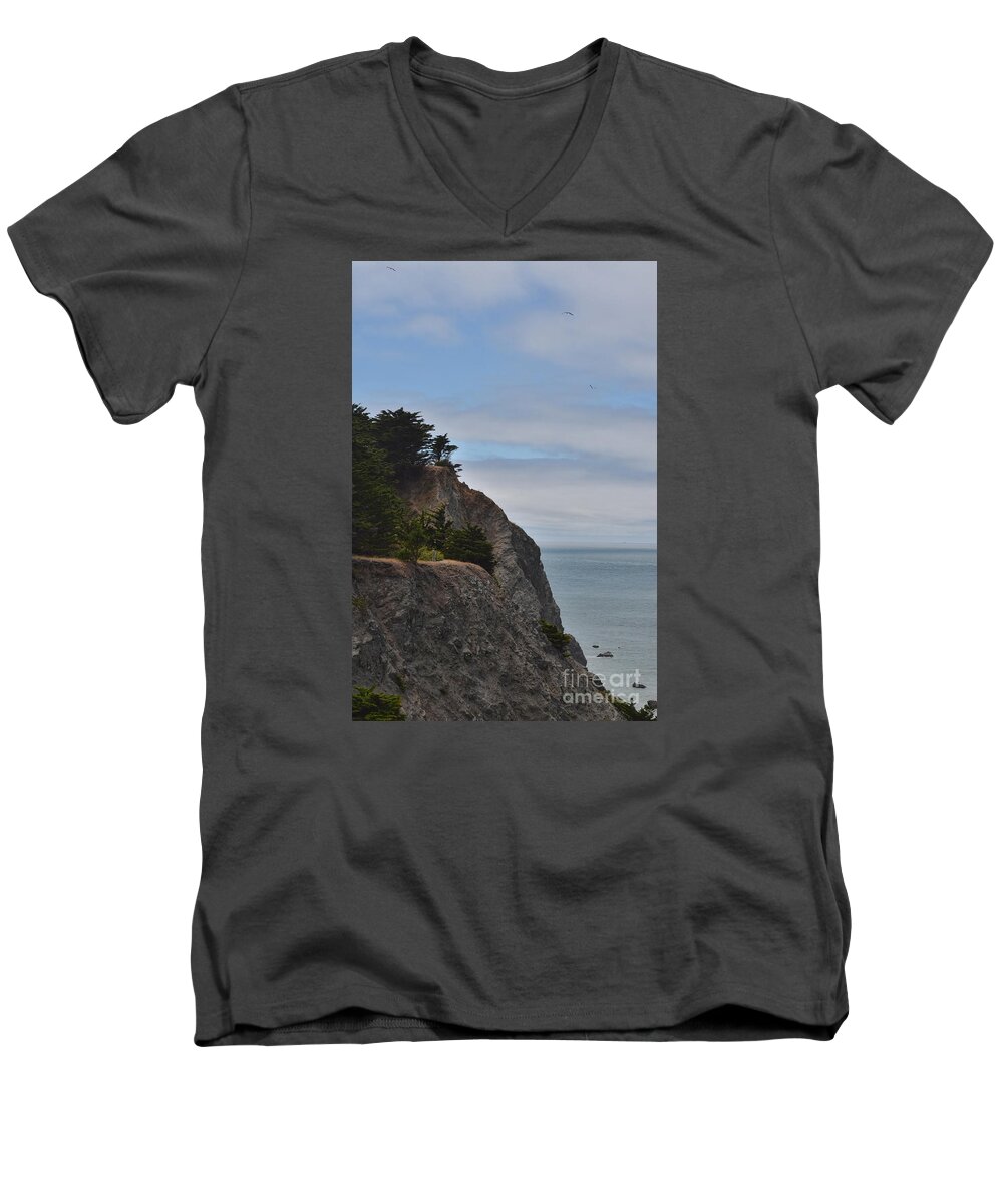 Cliff Men's V-Neck T-Shirt featuring the photograph Cliff Hanger by Judy Wolinsky