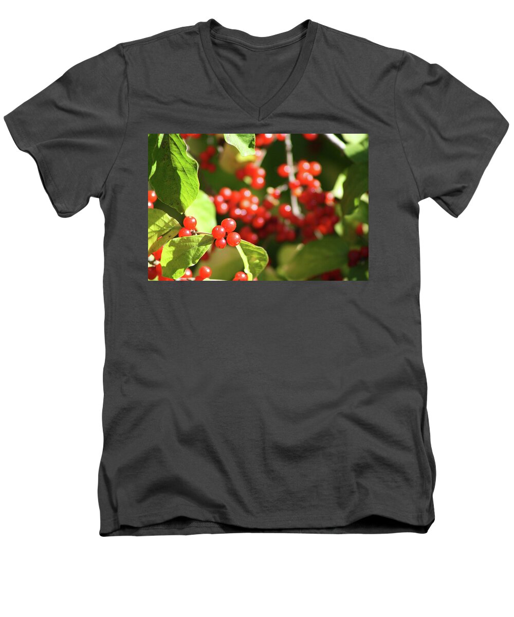 Berries Men's V-Neck T-Shirt featuring the photograph Close Up of Red Berries by Michele Wilson