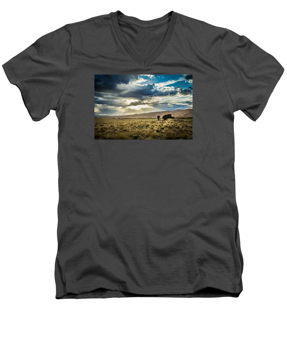 Colorado Men's V-Neck T-Shirt featuring the photograph Cloud Break Over Sand Dunes by Laura Roberts